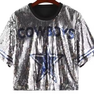 Silver Sequin Women's Dallas Cowboys Short Jersey